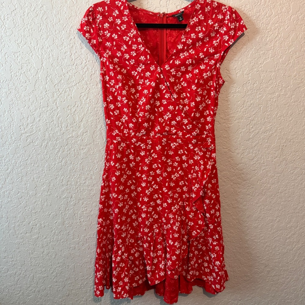 J.Crew Mercantile Faux Wrap Ruffle Dress 2 Cottagecore Floral Red